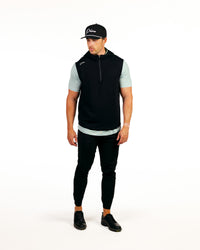 Black Hooded Quarter Zip Vest
