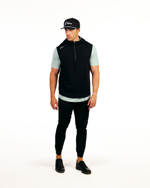 Black Hooded Quarter Zip Vest