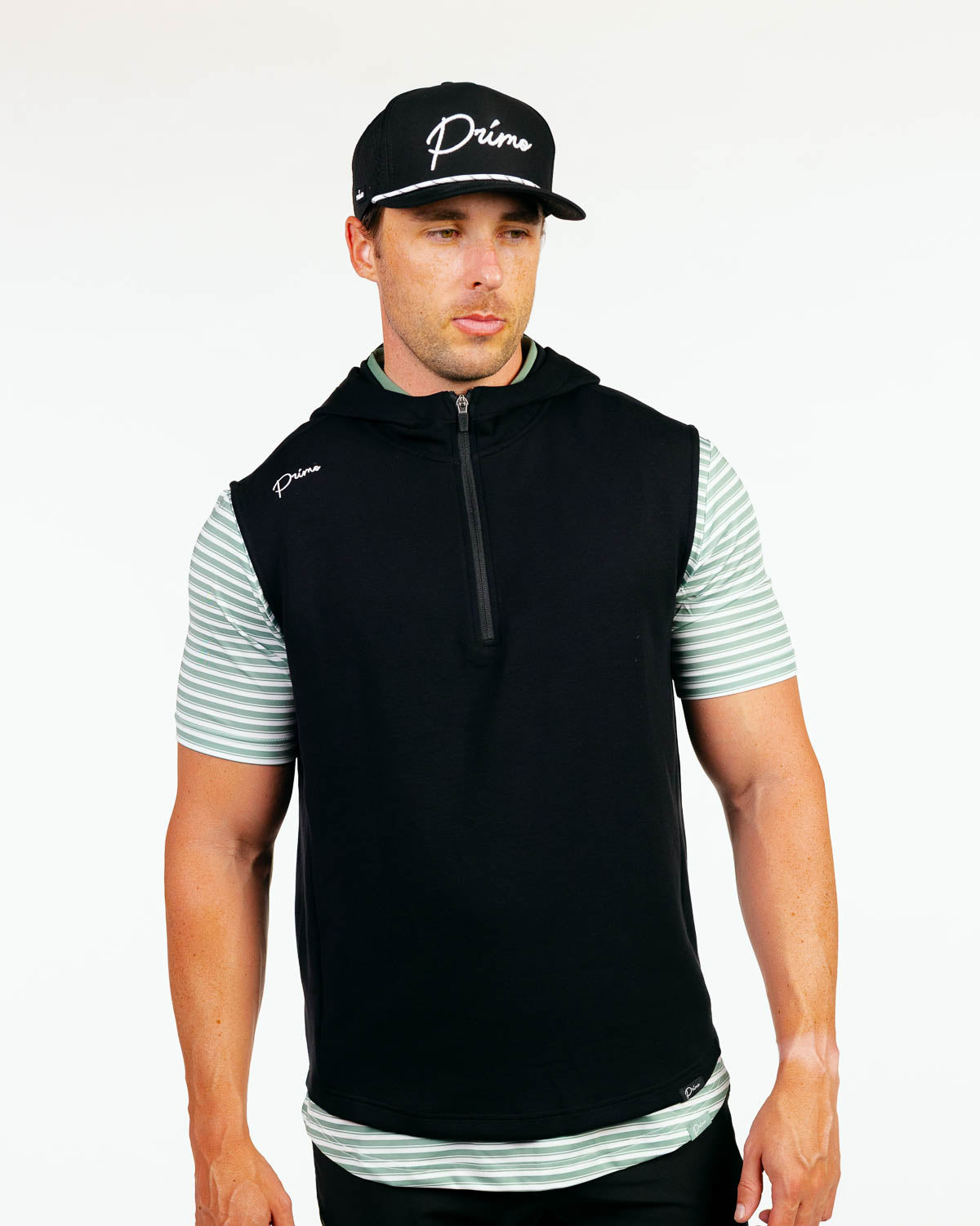 Black Hooded Quarter Zip Vest