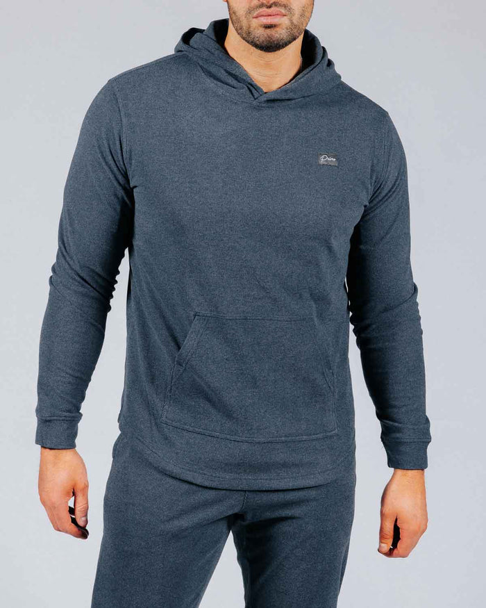 Blue Gray Brushed Rib Knit Hoodie