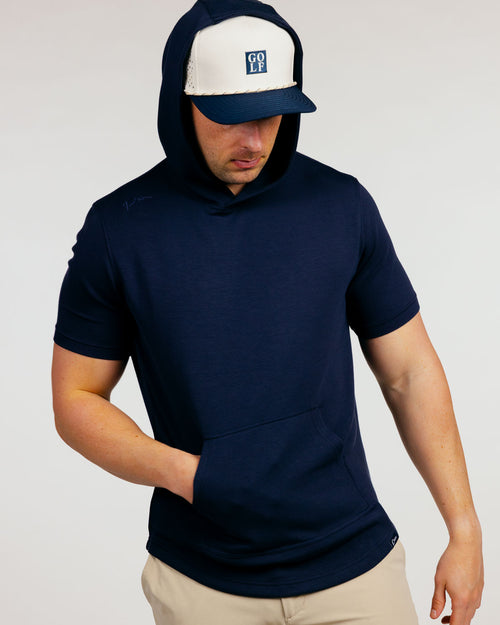 Navy Heather Short Sleeve Recovery Hoodie