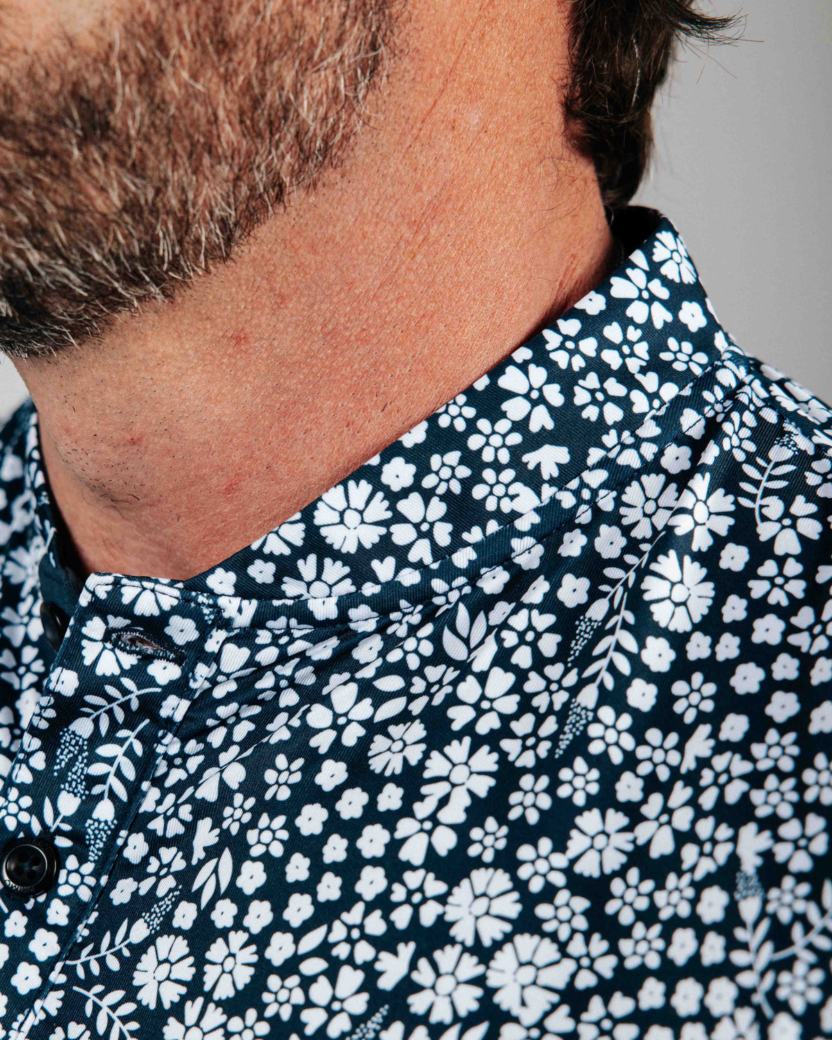 Navy Microfloral Blade Collar Polo