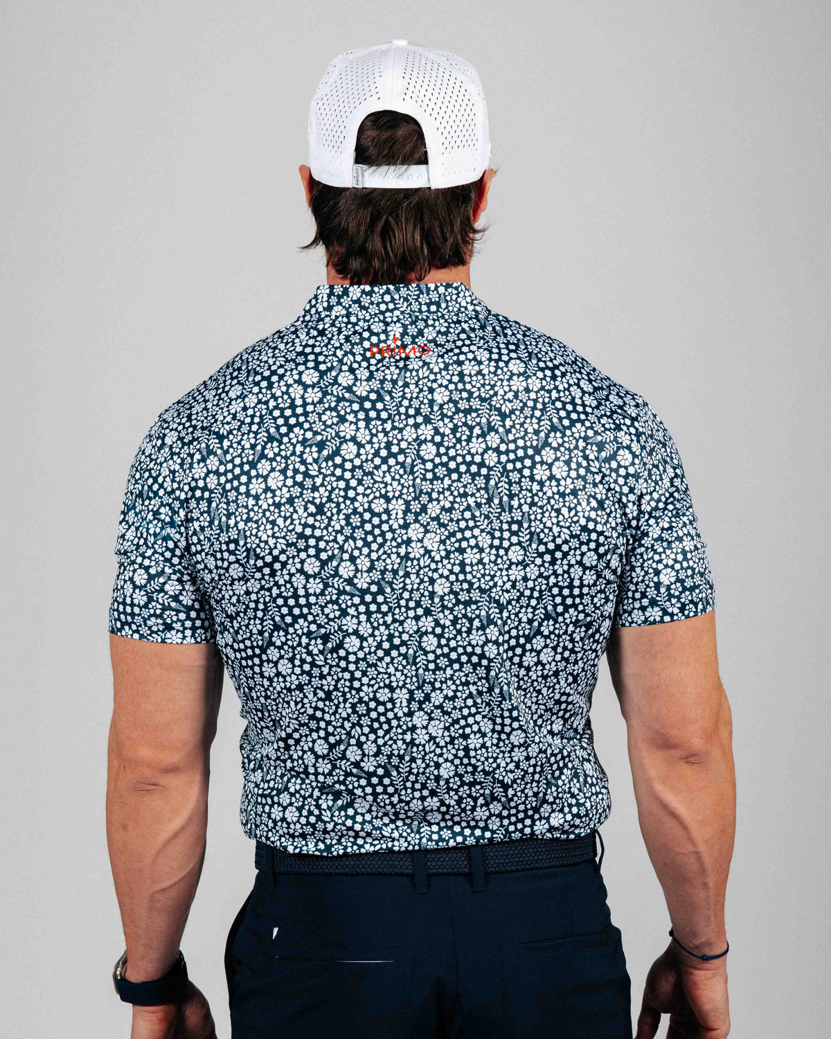 Navy Microfloral Blade Collar Polo