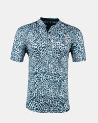 Navy Microfloral Blade Collar Polo