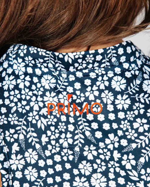 Women's Navy Microfloral Sleeveless Polo