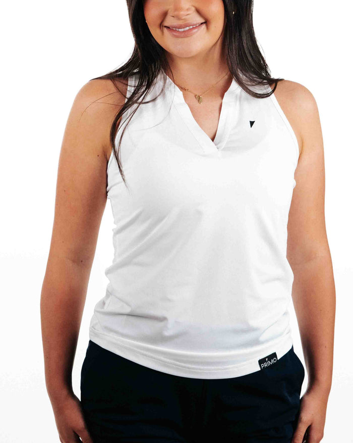 Women's White Sleeveless Blade Polo