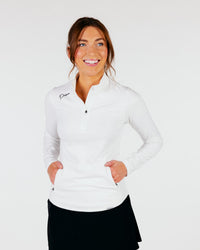 Women's White Cursive Quarterzip